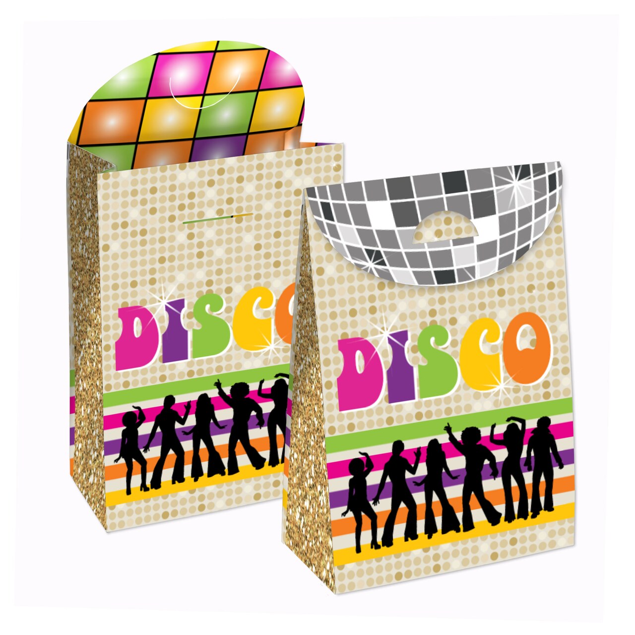 Big Dot of Happiness 70’s Disco - 1970s Disco Fever Gift Favor Bags - Party Goodie Boxes - Set of 12